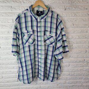 Rocawear Men Shirt Classic 6XB Short Sleeve Blue Green Plaid Lightweight PLA112E
